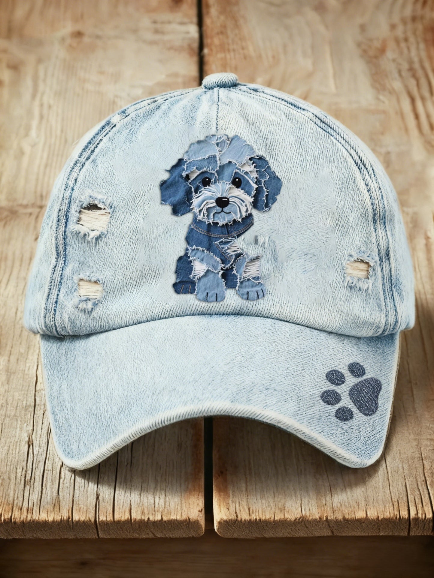 Retro cão bonito Denim impressão lavado Cap