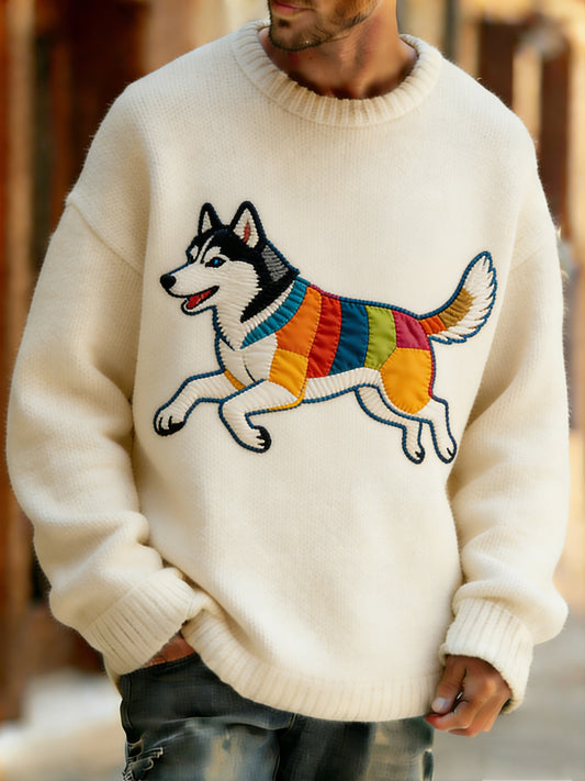 Retro abstrato Animal Art Print confortável Knit Top do homens