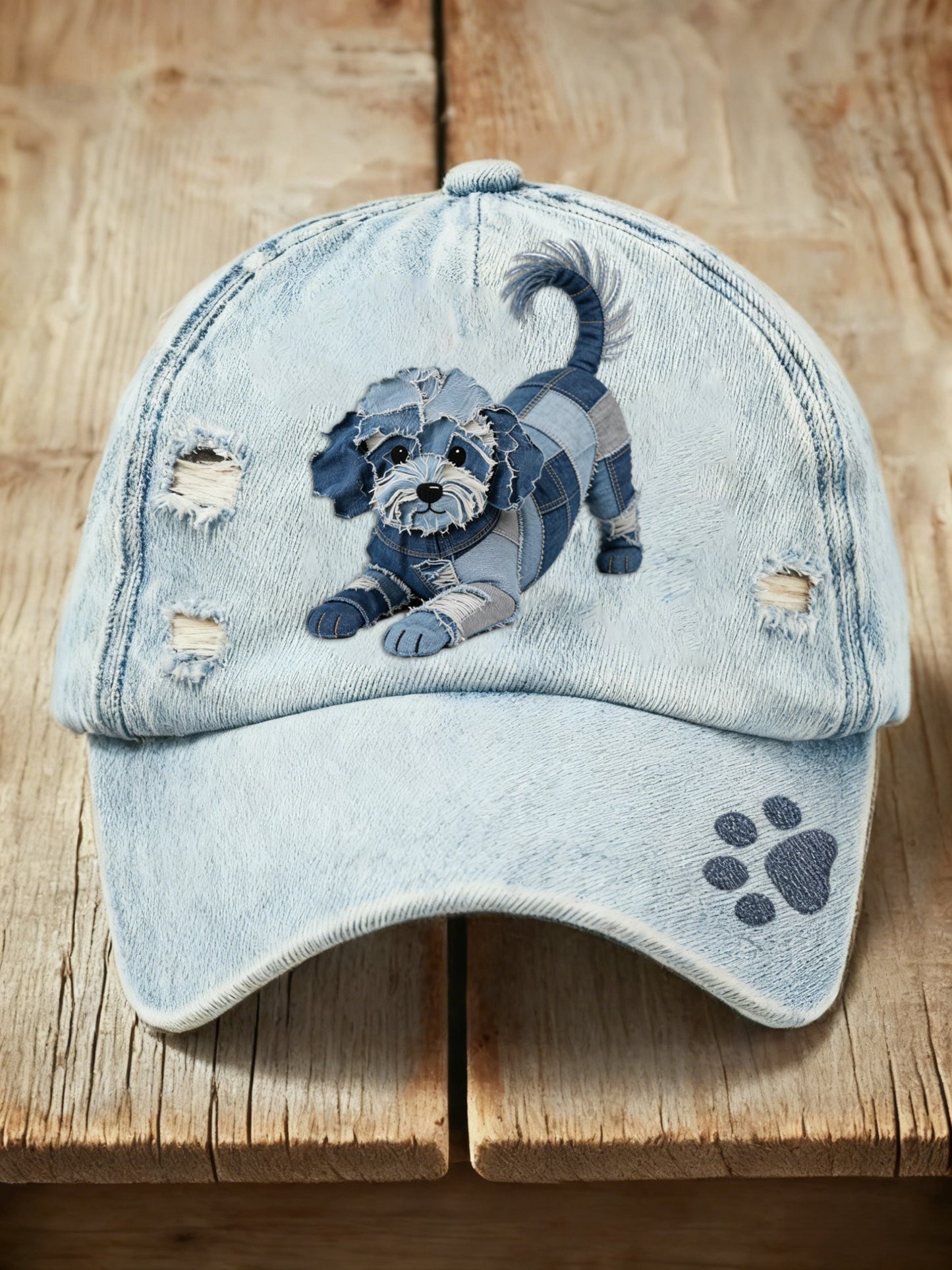 Retro cão bonito Denim impressão lavado Cap