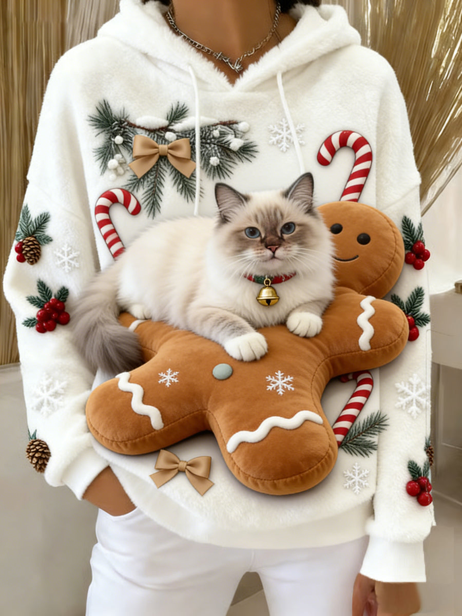 Arte Animal retro feminino imprime moletom com capuz de flanela confortável