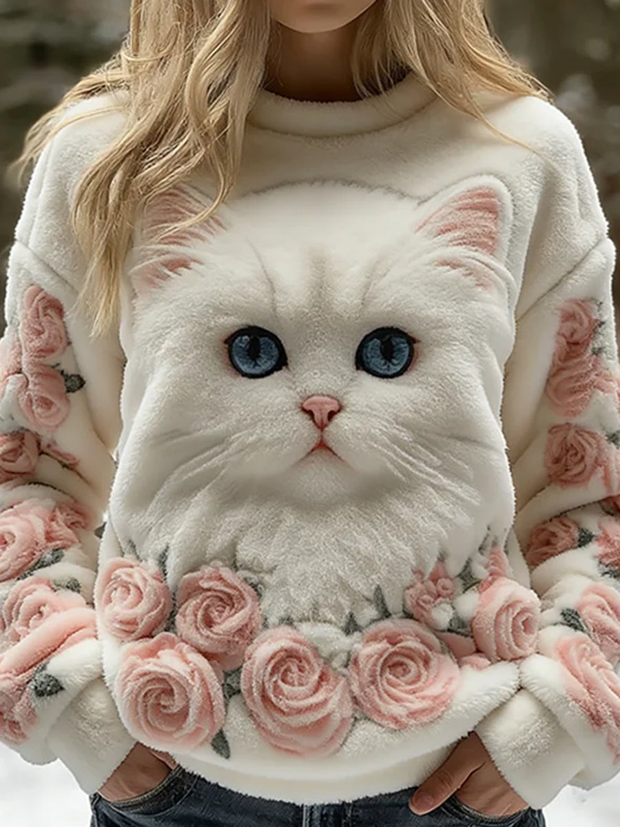 Arte animal retro impressão confortável top de flanela feminino