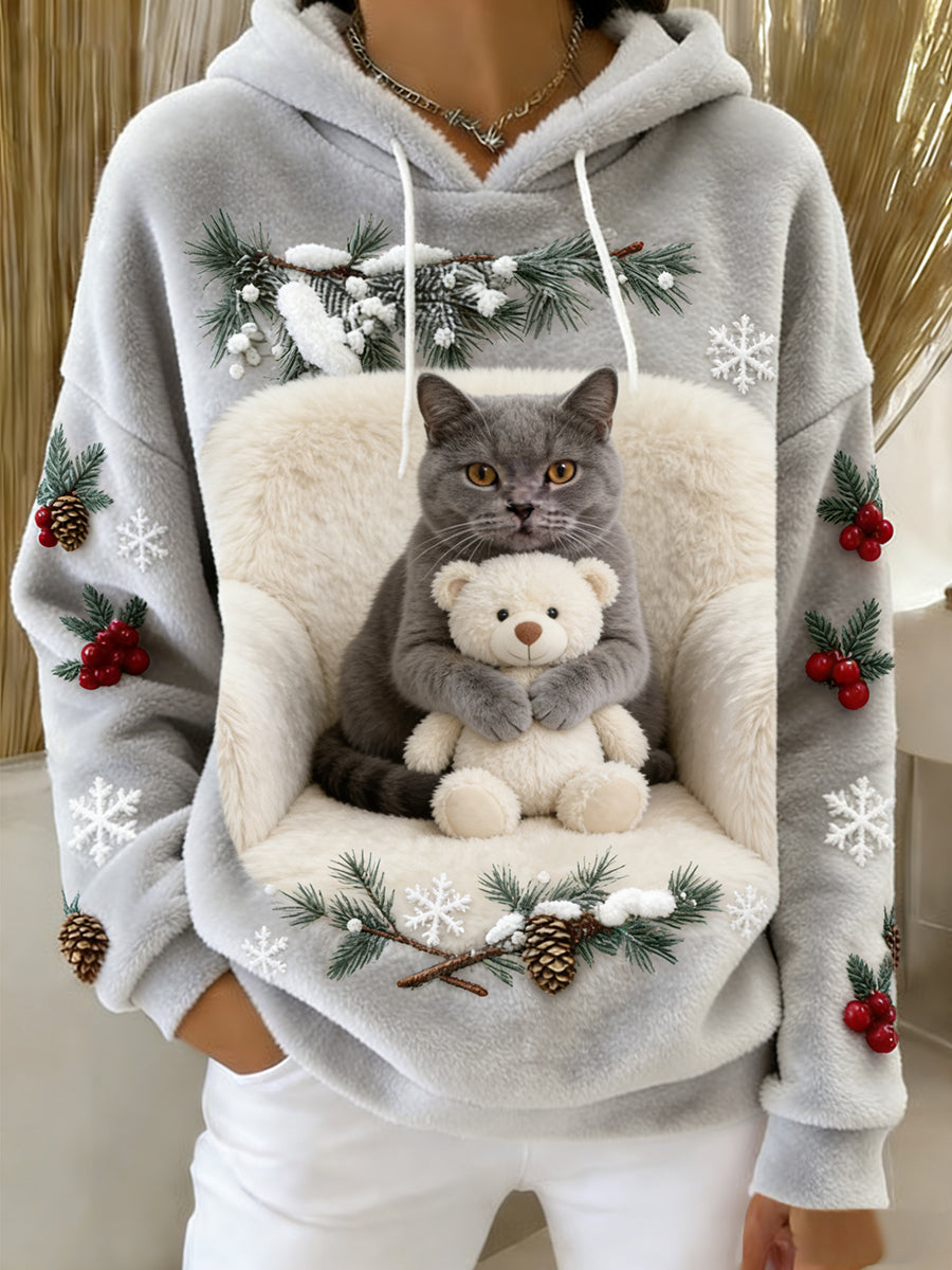 Arte Animal retro feminino imprime moletom com capuz de flanela confortável