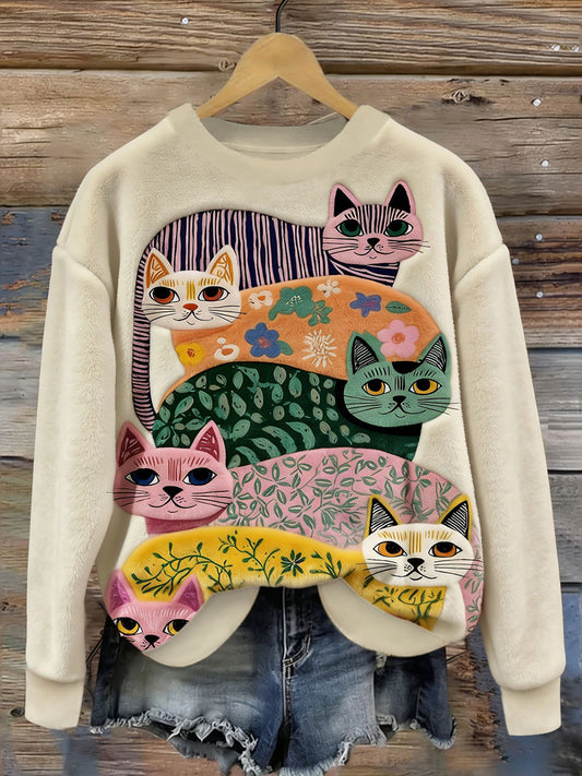 Gato bonito das mulheres Flanela Hoodie