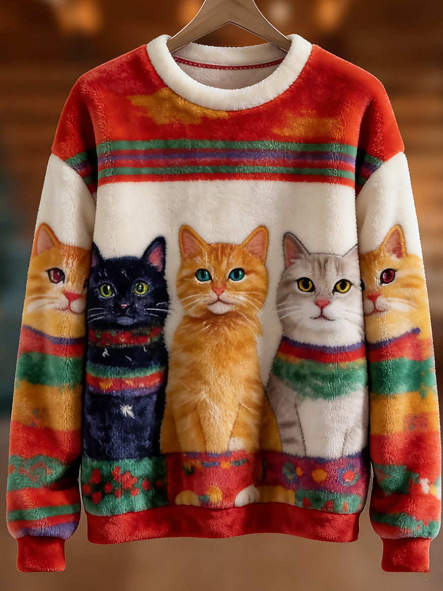 Arte animal retro impressão confortável top de flanela feminino