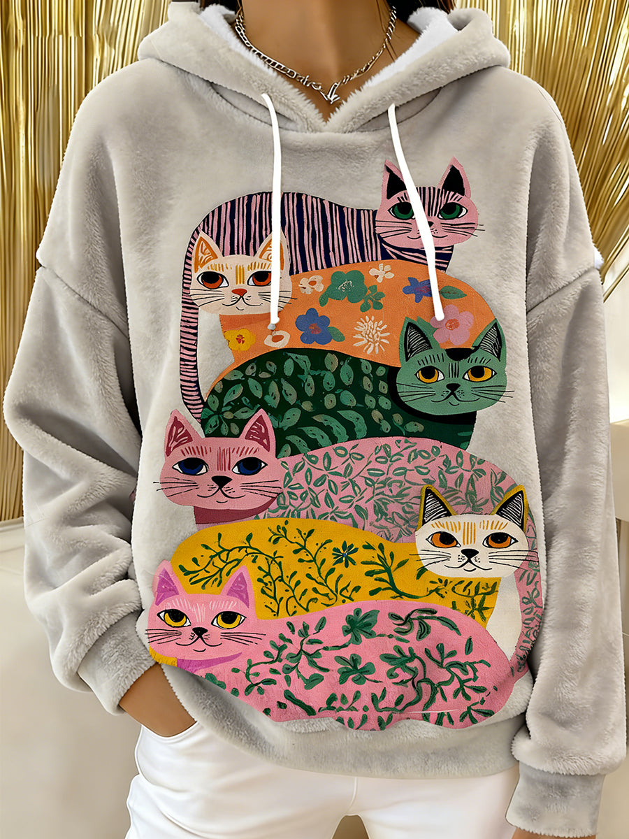 Gato bonito das mulheres Flanela Hoodie