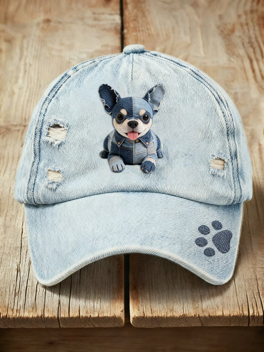 Retro bonito cão Chihuahua cowboy impressão lavado Cap