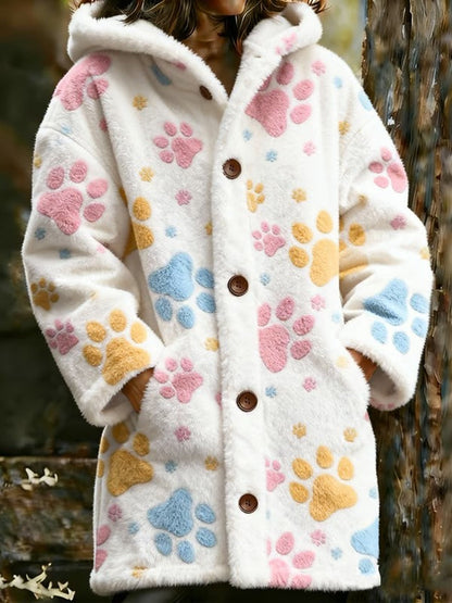 Animal pata das mulheres imprime flanela casaco quente