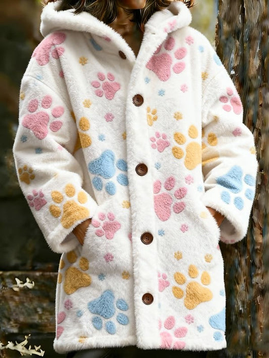 Animal pata das mulheres imprime flanela casaco quente