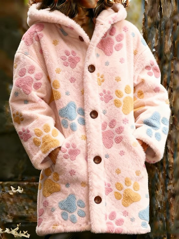 Animal pata das mulheres imprime flanela casaco quente