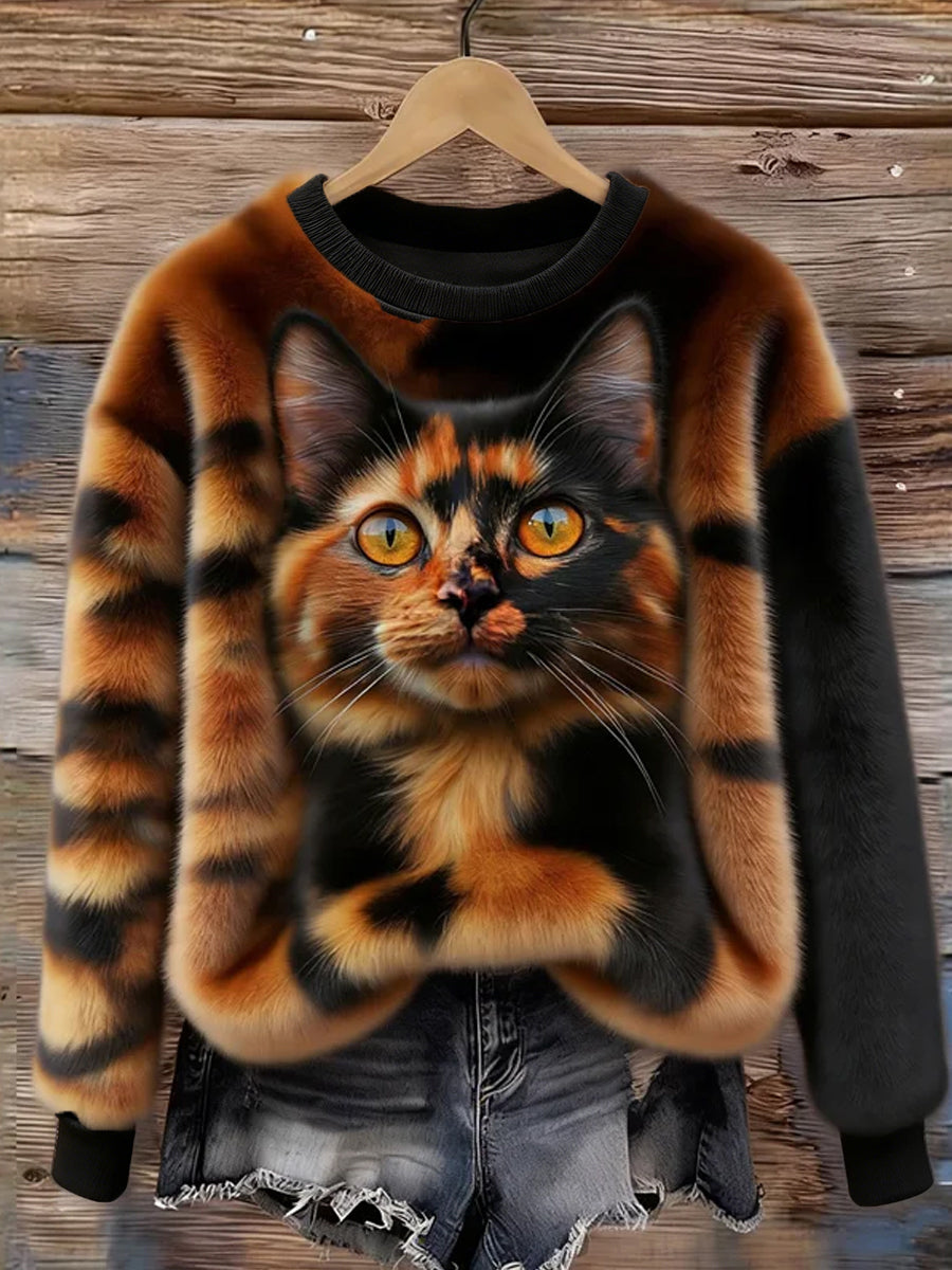 Arte animal retro impressão confortável top de flanela feminino