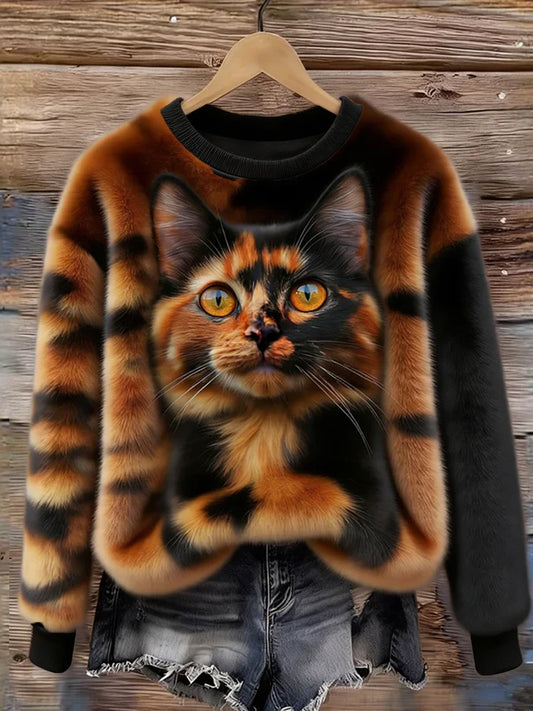 Arte animal retro impressão confortável top de flanela feminino