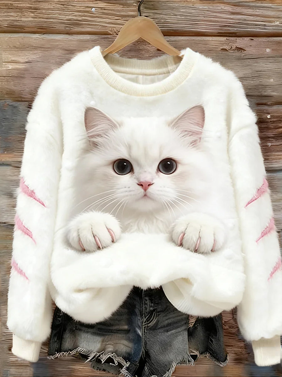 Arte animal retro impressão confortável top de flanela feminino