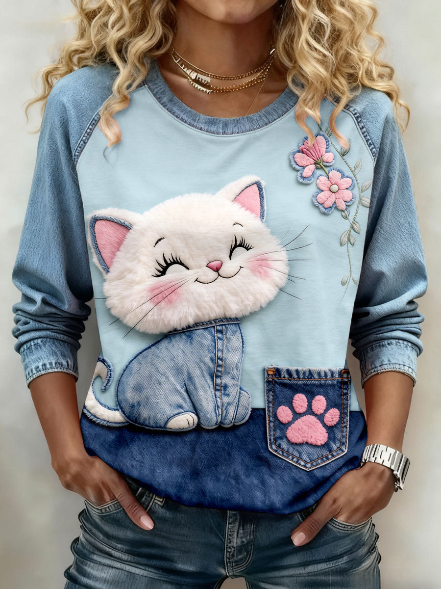 Camisolas de impressão Cat feminino