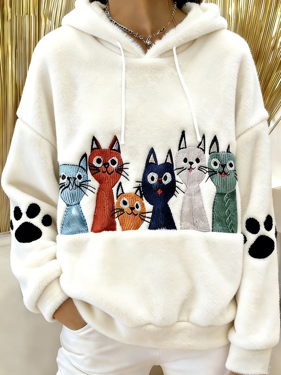 Gato bonito das mulheres Flanela Hoodie