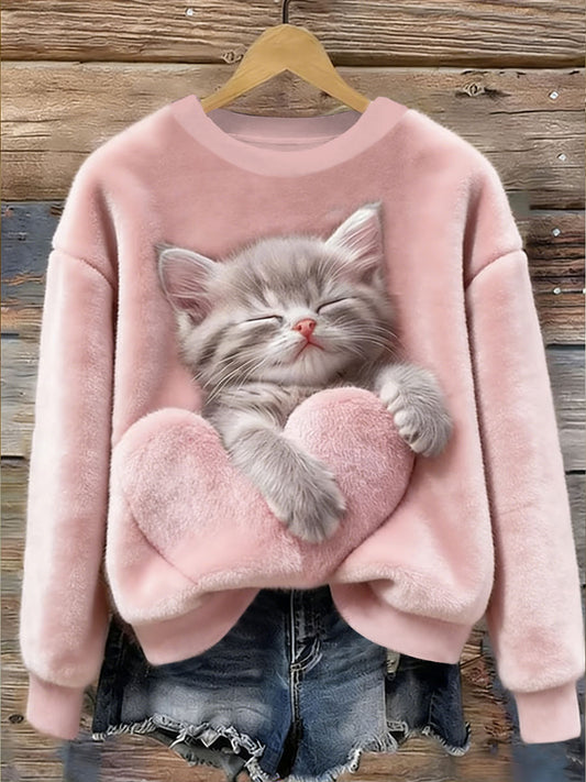 Gato bonito das mulheres Flanela Hoodie