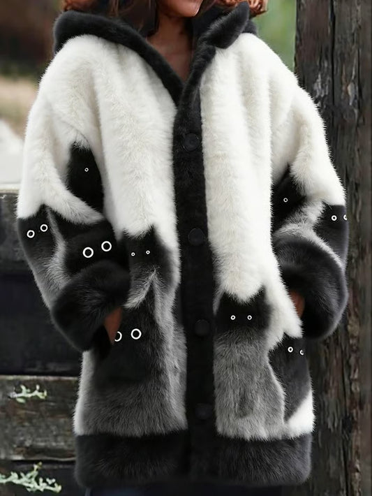 Animal gato das mulheres imprimir flanela casaco quente