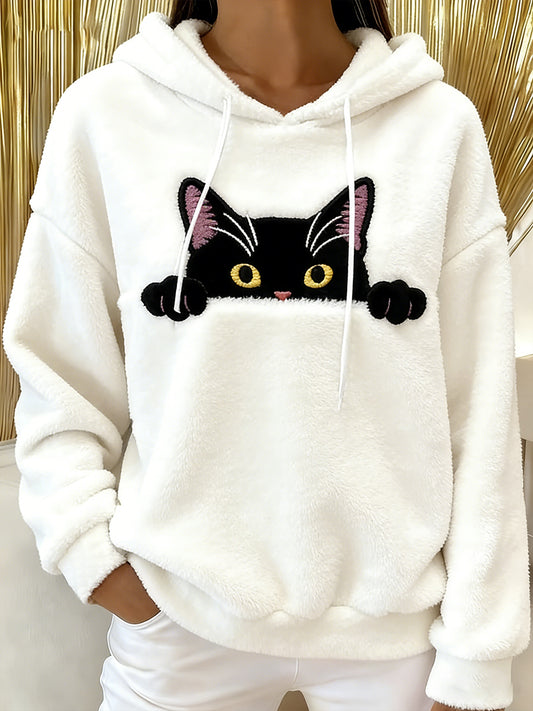 Hoodie bonito engraçado do gato flanela das mulheres