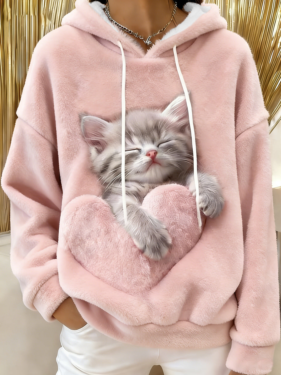 Gato bonito das mulheres Flanela Hoodie