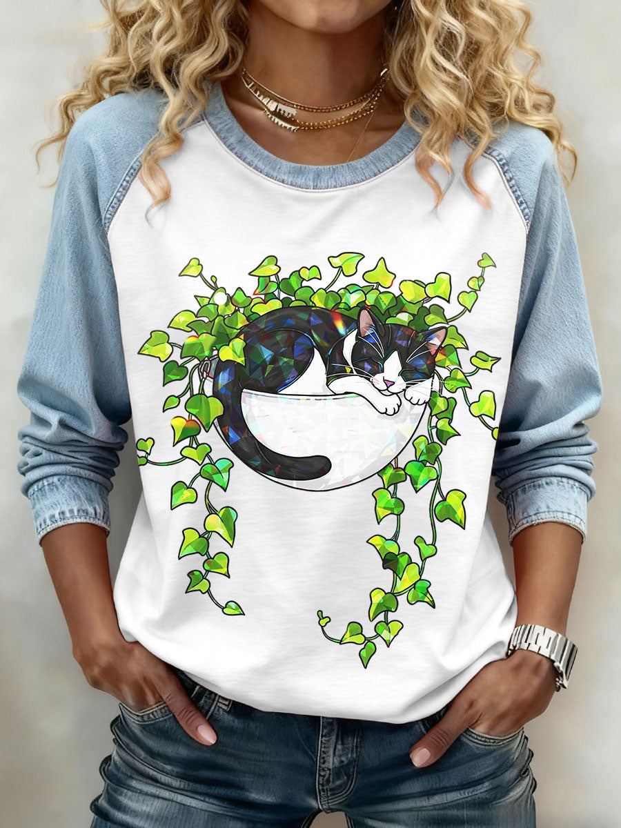 Camisolas de impressão Cat feminino