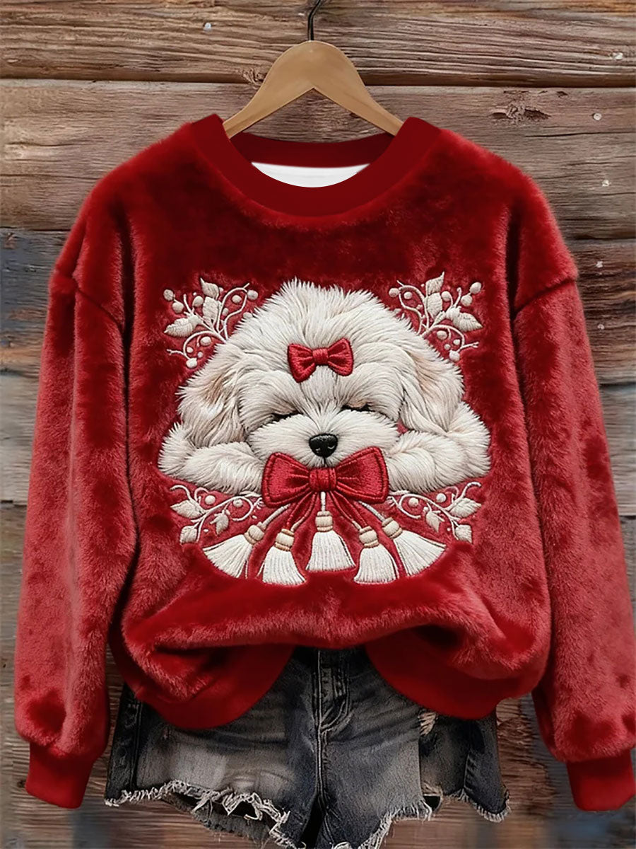 Cão do sono do Natal das mulheres bordou a camisola aconchegante do luxuoso