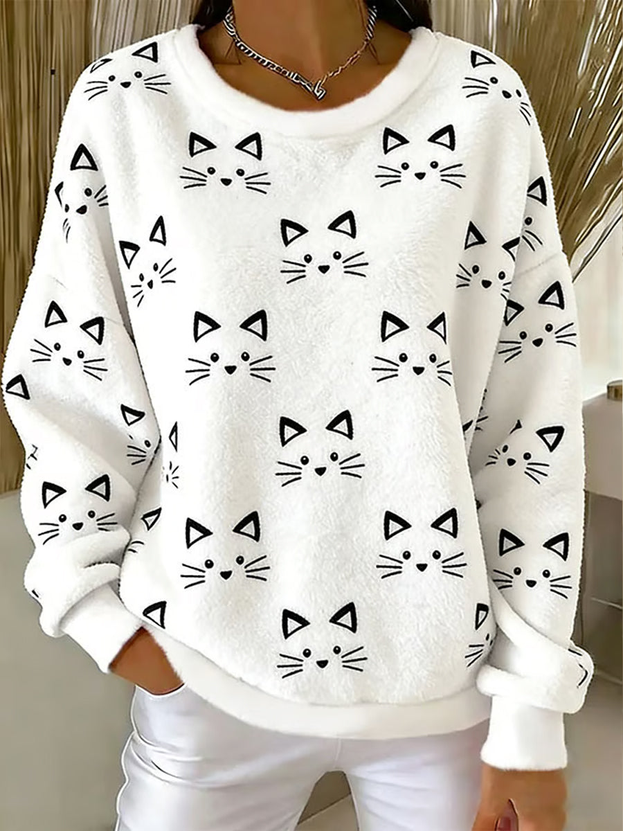 Gato bonito das mulheres Flanela Hoodie