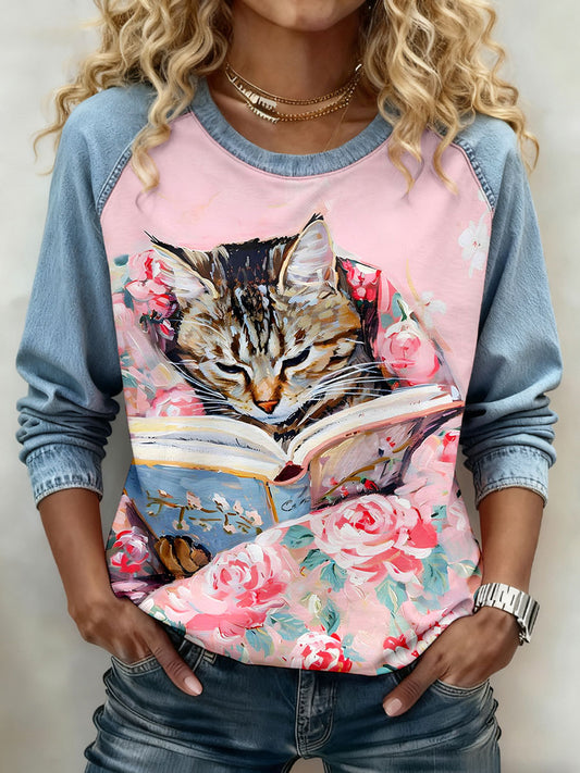 Camisolas de impressão Cat feminino