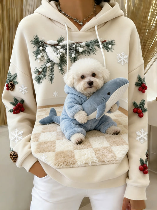 Arte Animal retro feminino imprime moletom com capuz de flanela confortável