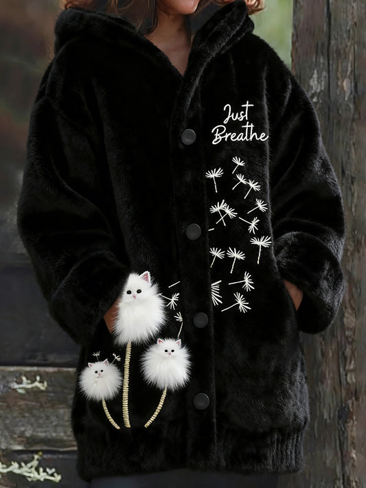 Arte animal retro impressão confortável jaqueta de flanela feminino