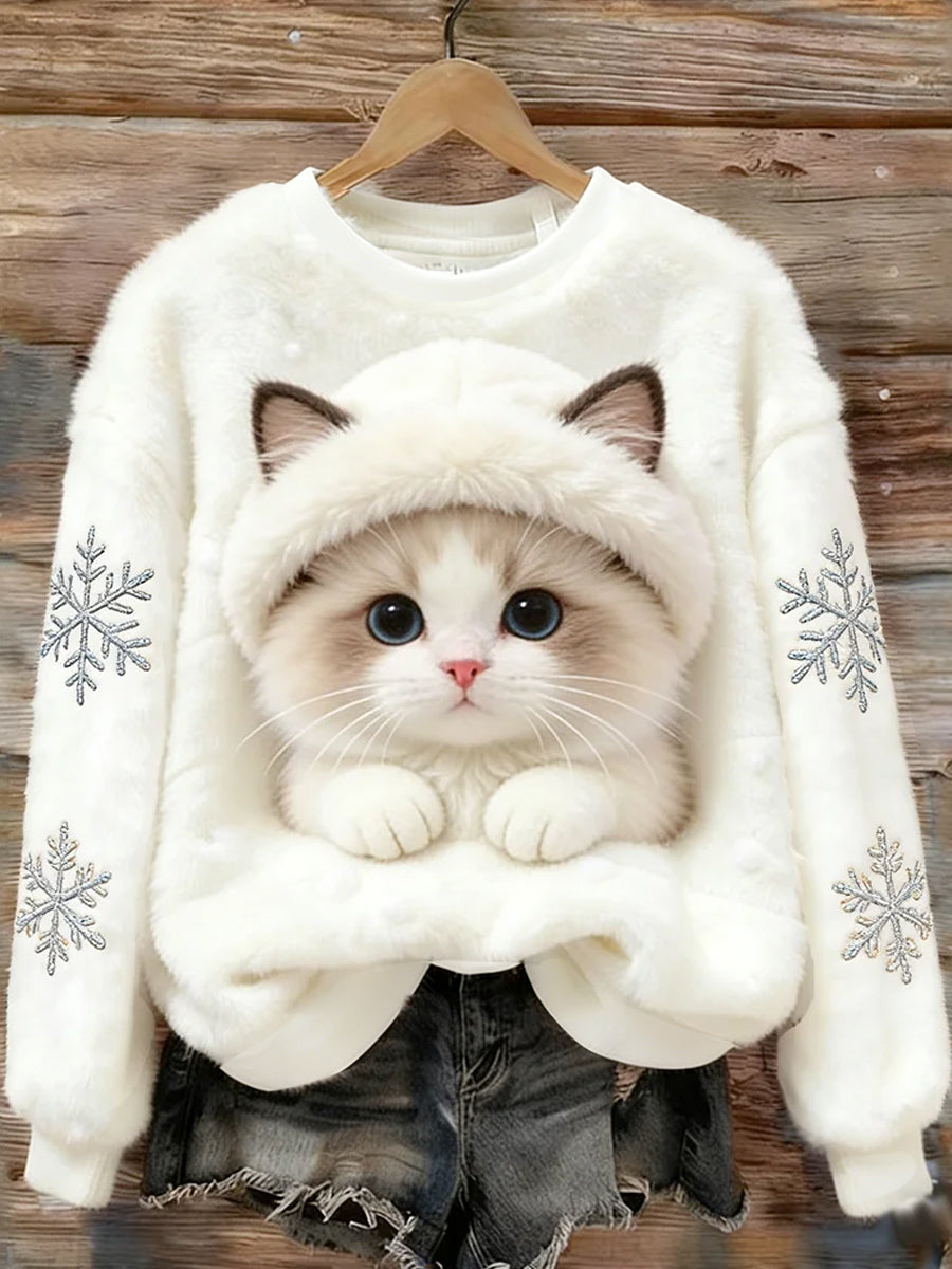 Arte animal retro impressão confortável top de flanela feminino