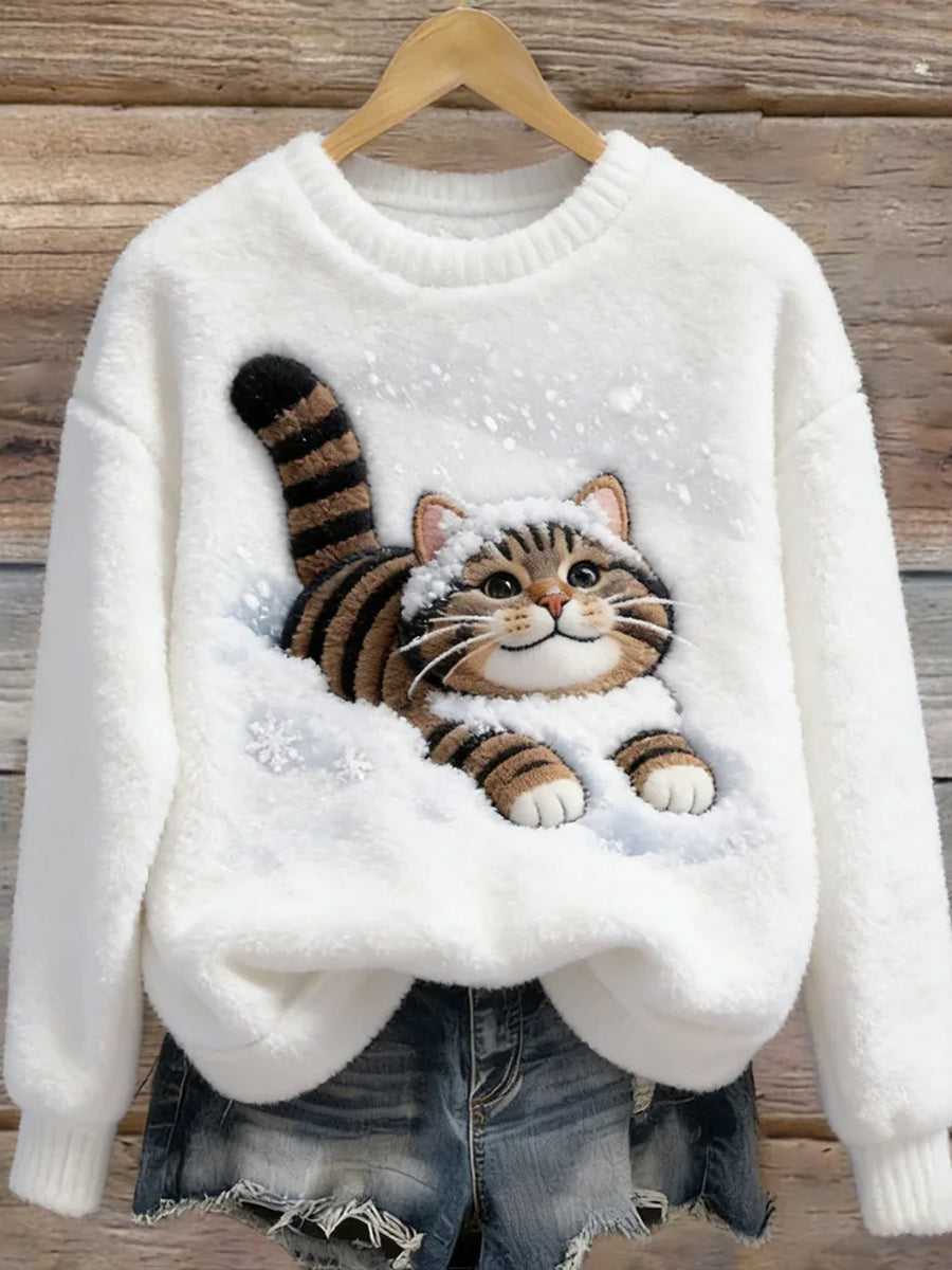 Arte animal retro impressão confortável top de flanela feminino