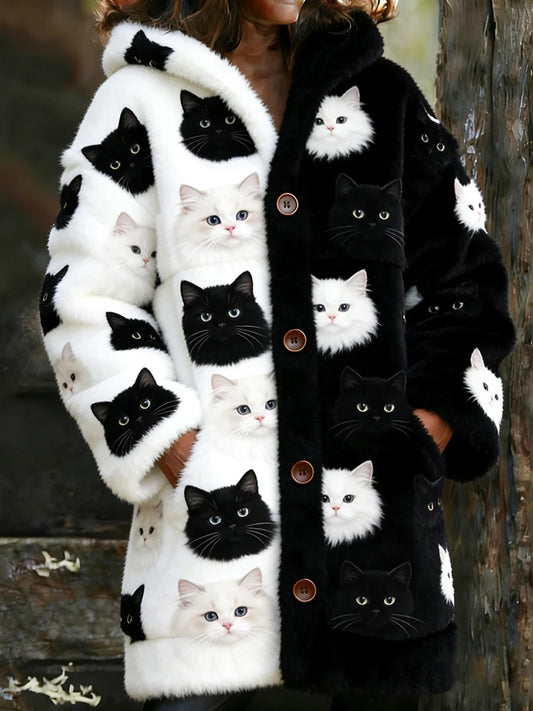 Arte animal retro impressão confortável jaqueta de flanela feminino