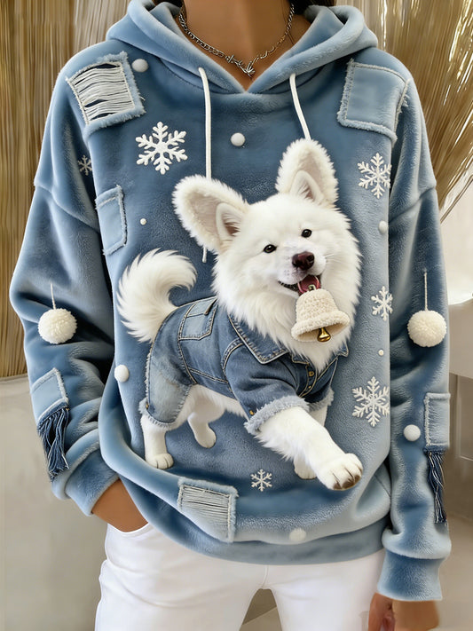 Arte Animal retro feminino imprime moletom com capuz de flanela confortável