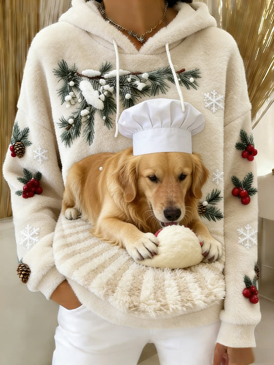 Arte Animal retro feminino imprime moletom com capuz de flanela confortável