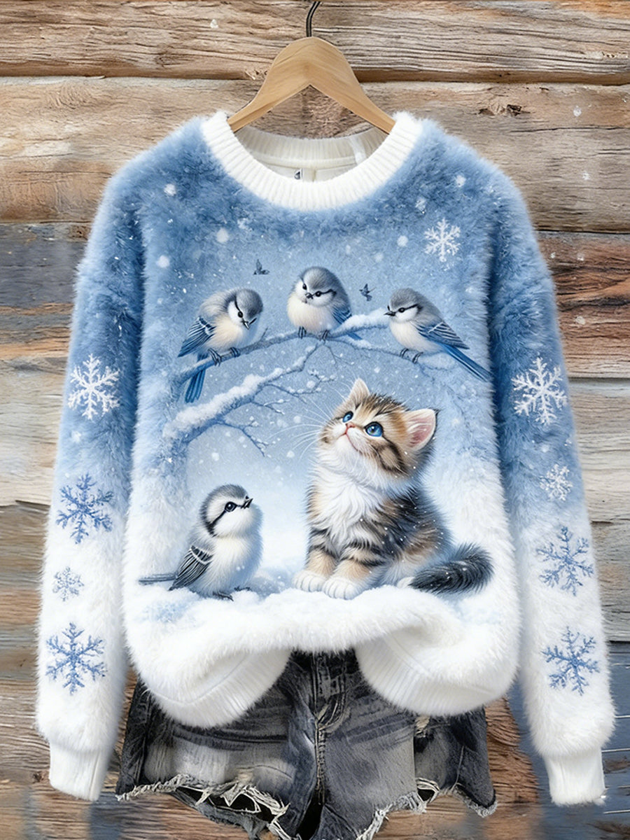 Arte animal retro impressão confortável top de flanela feminino
