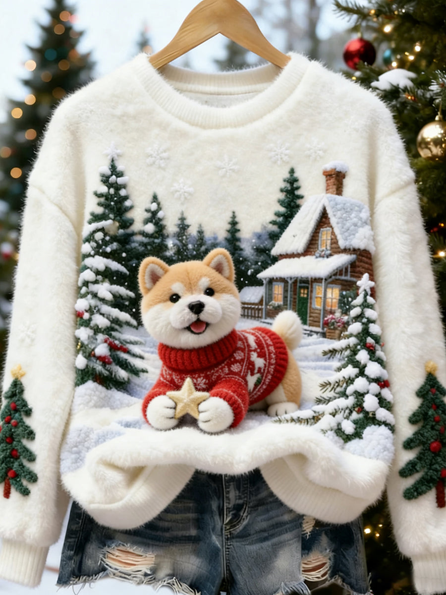 Arte animal retro impressão confortável top de flanela feminino