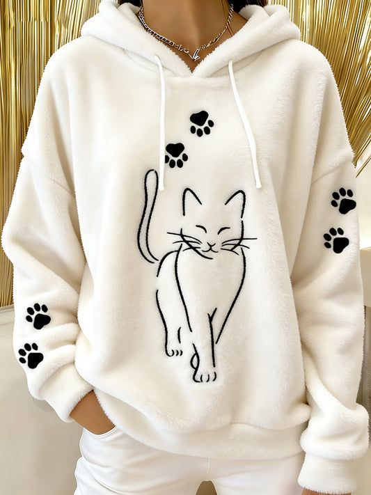 Gato bonito patas de flanela Hoodie feminino
