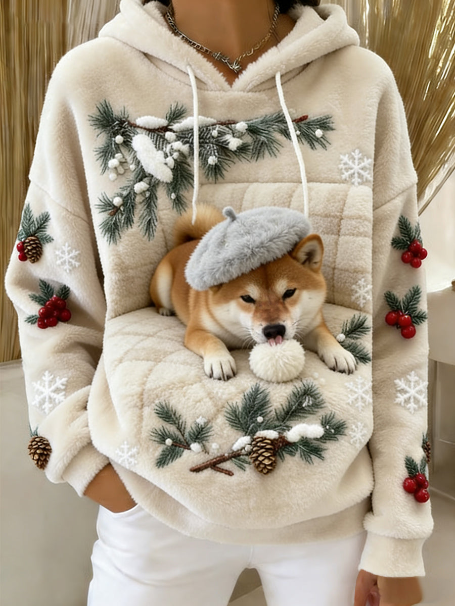 Arte Animal retro feminino imprime moletom com capuz de flanela confortável