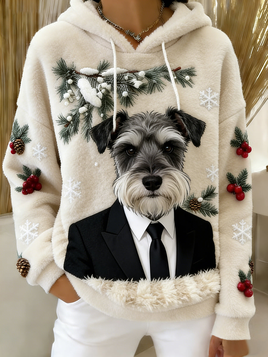 Arte Animal retro feminino imprime moletom com capuz de flanela confortável