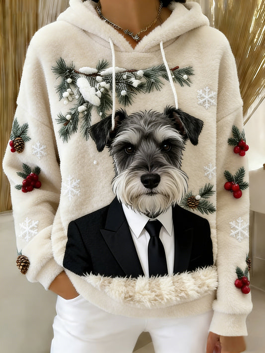 Arte Animal retro feminino imprime moletom com capuz de flanela confortável