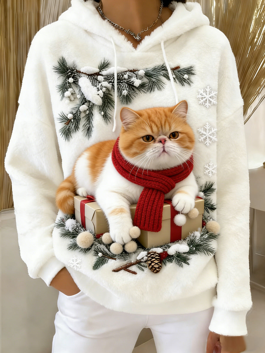 Arte Animal retro feminino imprime moletom com capuz de flanela confortável