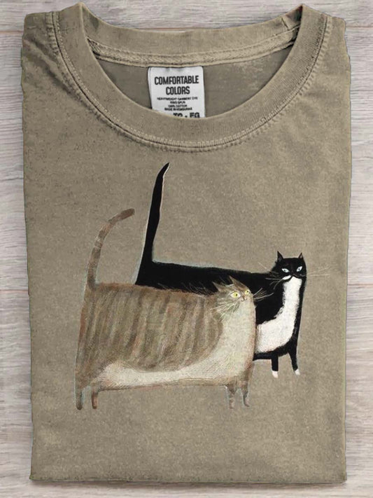 Gato Chubby Engraçado Imprimir Casual Camiseta De Manga Curta