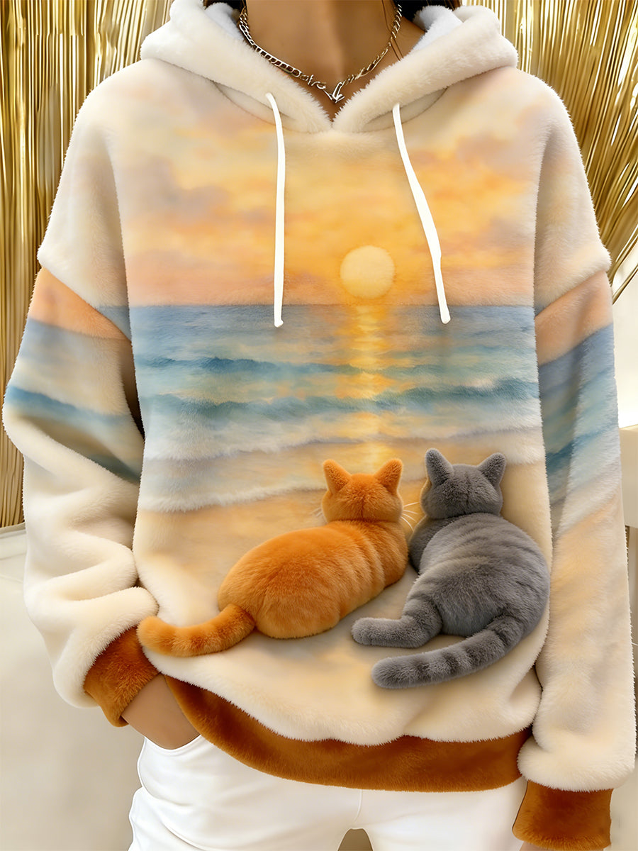 Gatos bonitos das mulheres Flanela Hoodie
