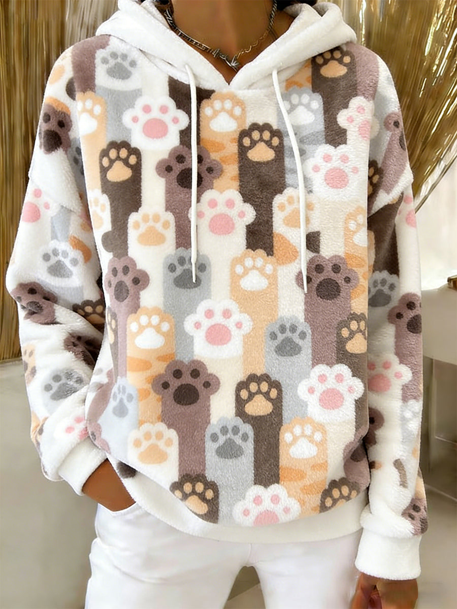 Gato bonito arte impressão Casual flanela Hoodie das mulheres
