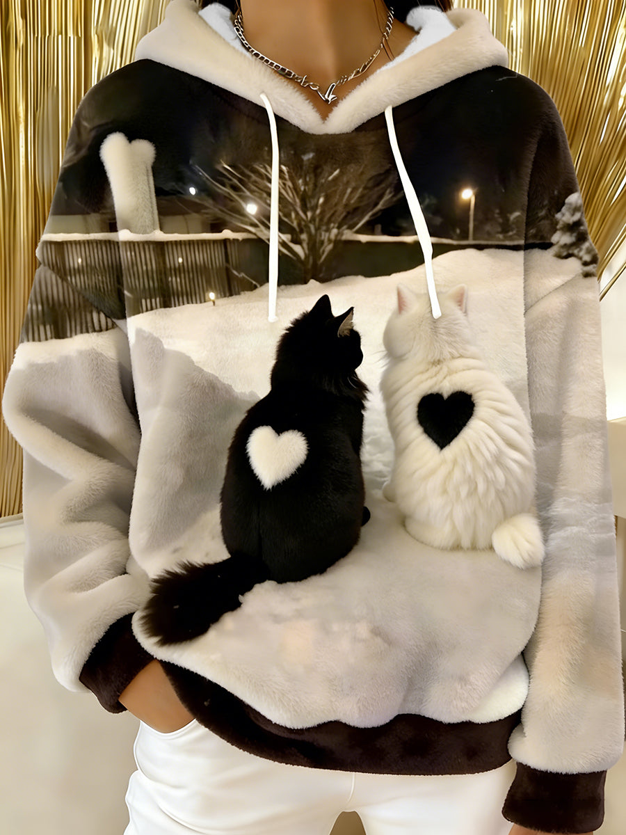 Gatos bonitos das mulheres Flanela Hoodie