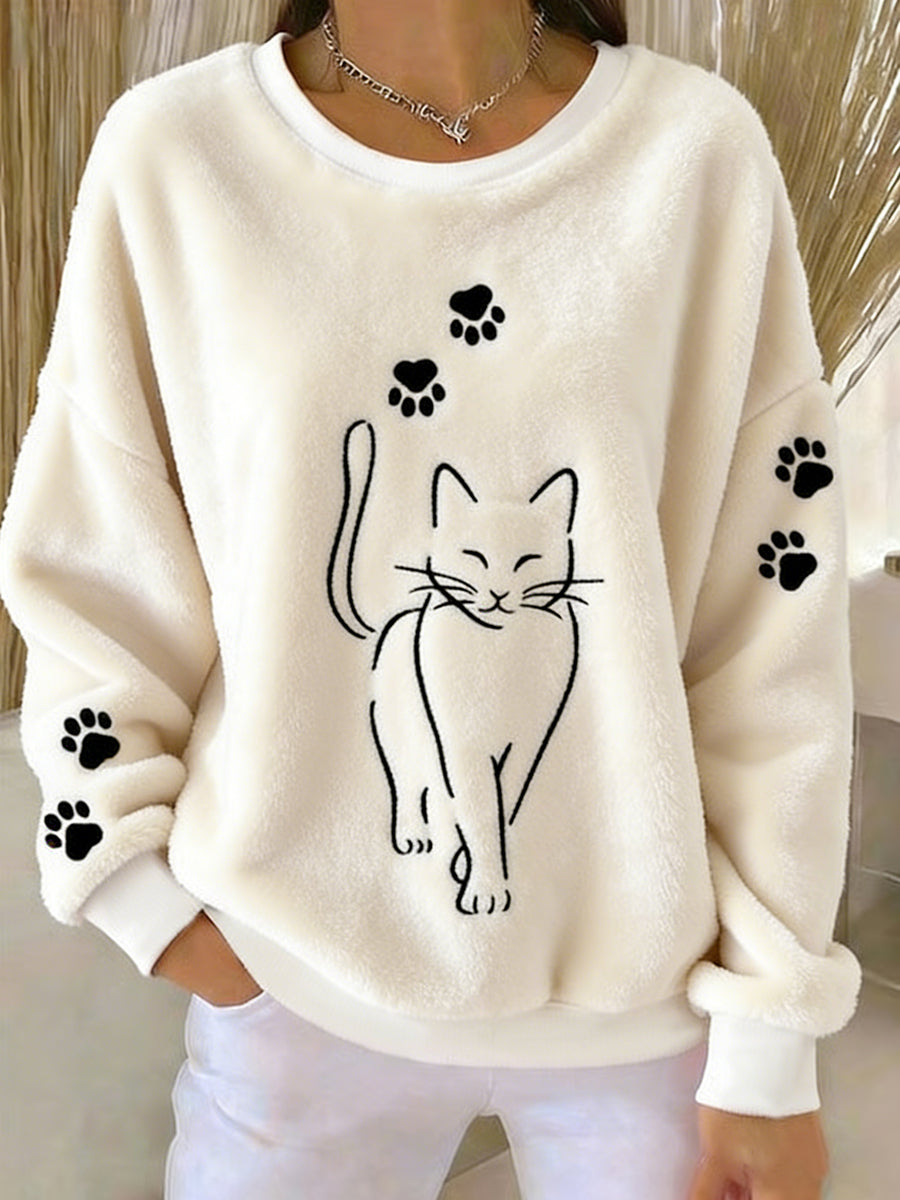 Gato bonito patas de flanela camisola feminino