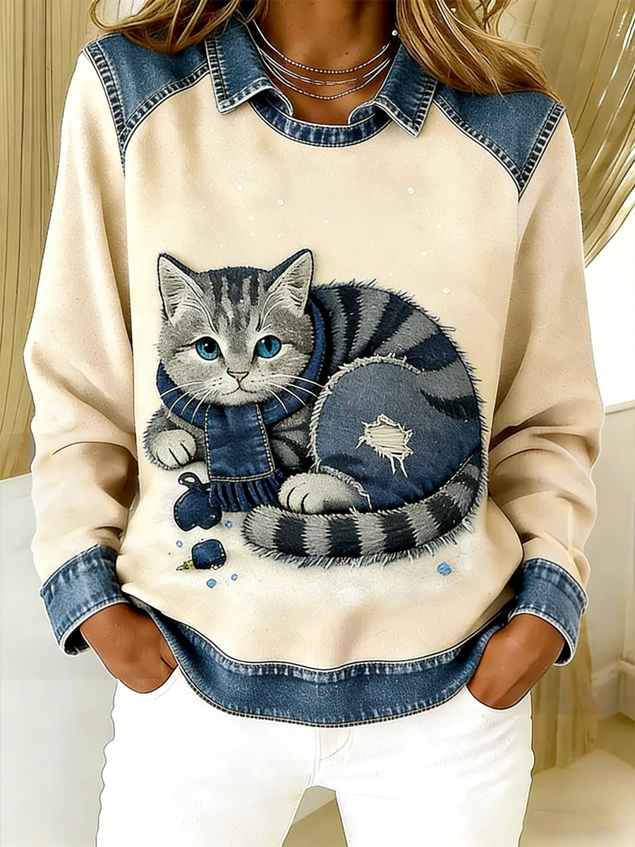 Arte animal retro do mulheres imprime moletom regular confortável