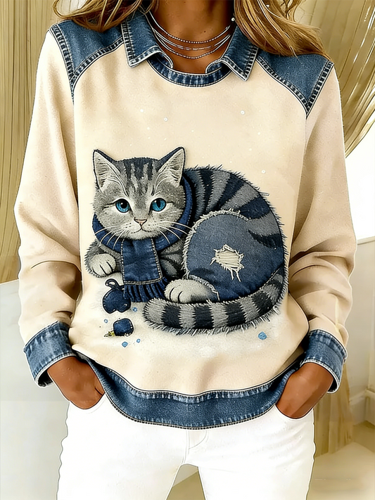 Arte animal retro do mulheres imprime moletom regular confortável