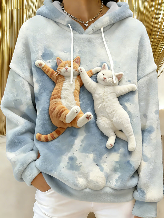 Gatos bonitos das mulheres Flanela Hoodie
