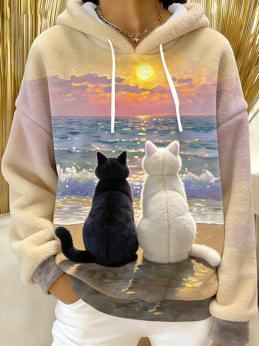Gatos bonitos das mulheres Flanela Hoodie