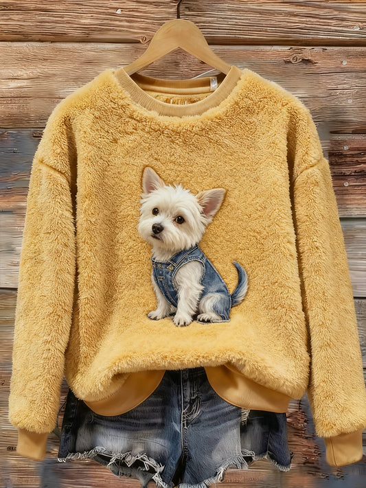 Arte animal retro impressão confortável top de flanela feminino